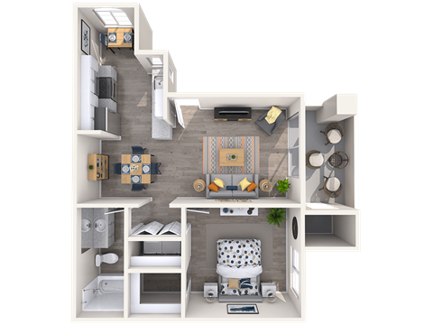 Floor plan for 1 bed, 1 bath, 684 sqft